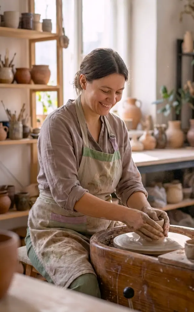 Artisan crafting handmade pottery