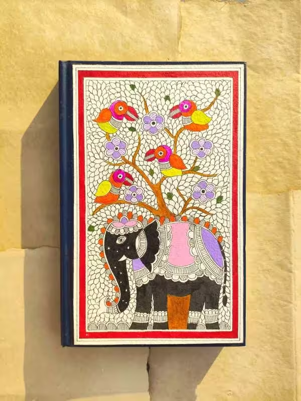 Hand-Painted Elephant & Birds Folk Art Diary