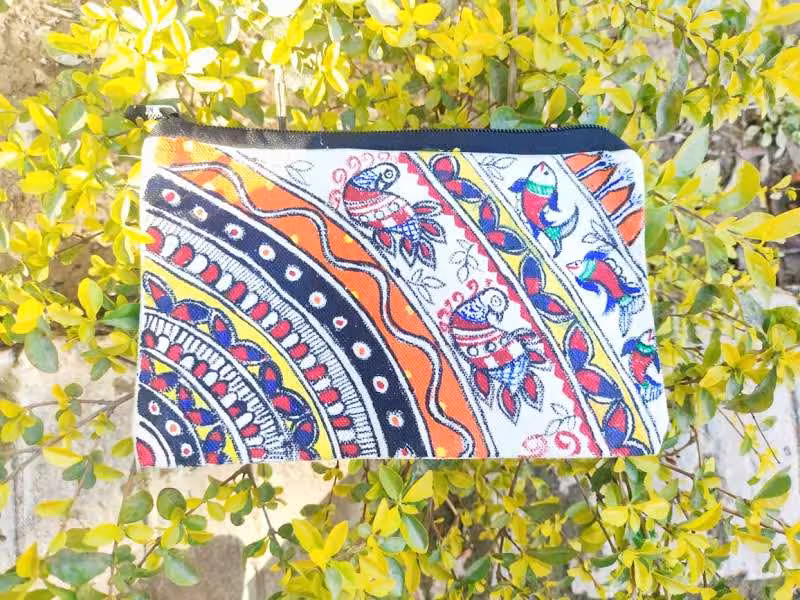 Handcrafted Multicolor Folk Art Canvas Pouch